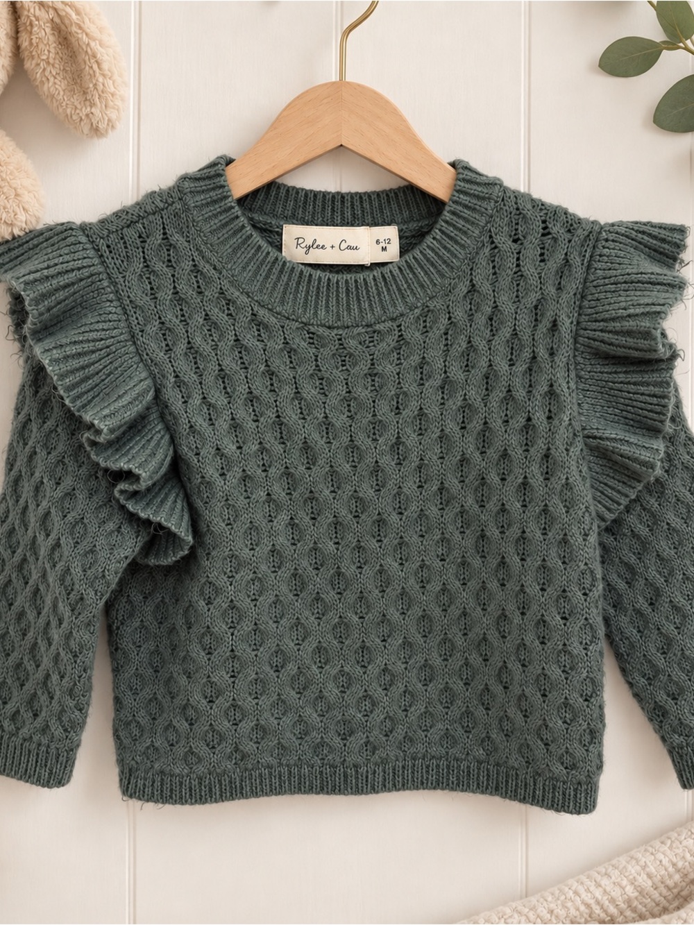 Rylee + Cru Grey Knit Ruffle Shoulder Sweater for Toddler girl